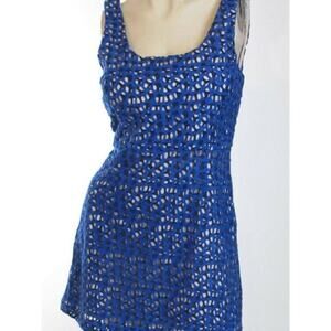 French Connection Wilma Blue Crochet Knit Mini Dress Size 6 Summer Boho